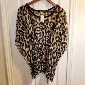 NWT Animal Print Dolman Sleeve/Bat Wing Chiffon Blouse